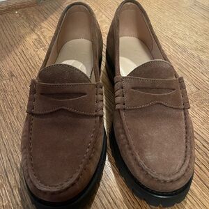 J Crew Winona lug-sole penny loafers in suede